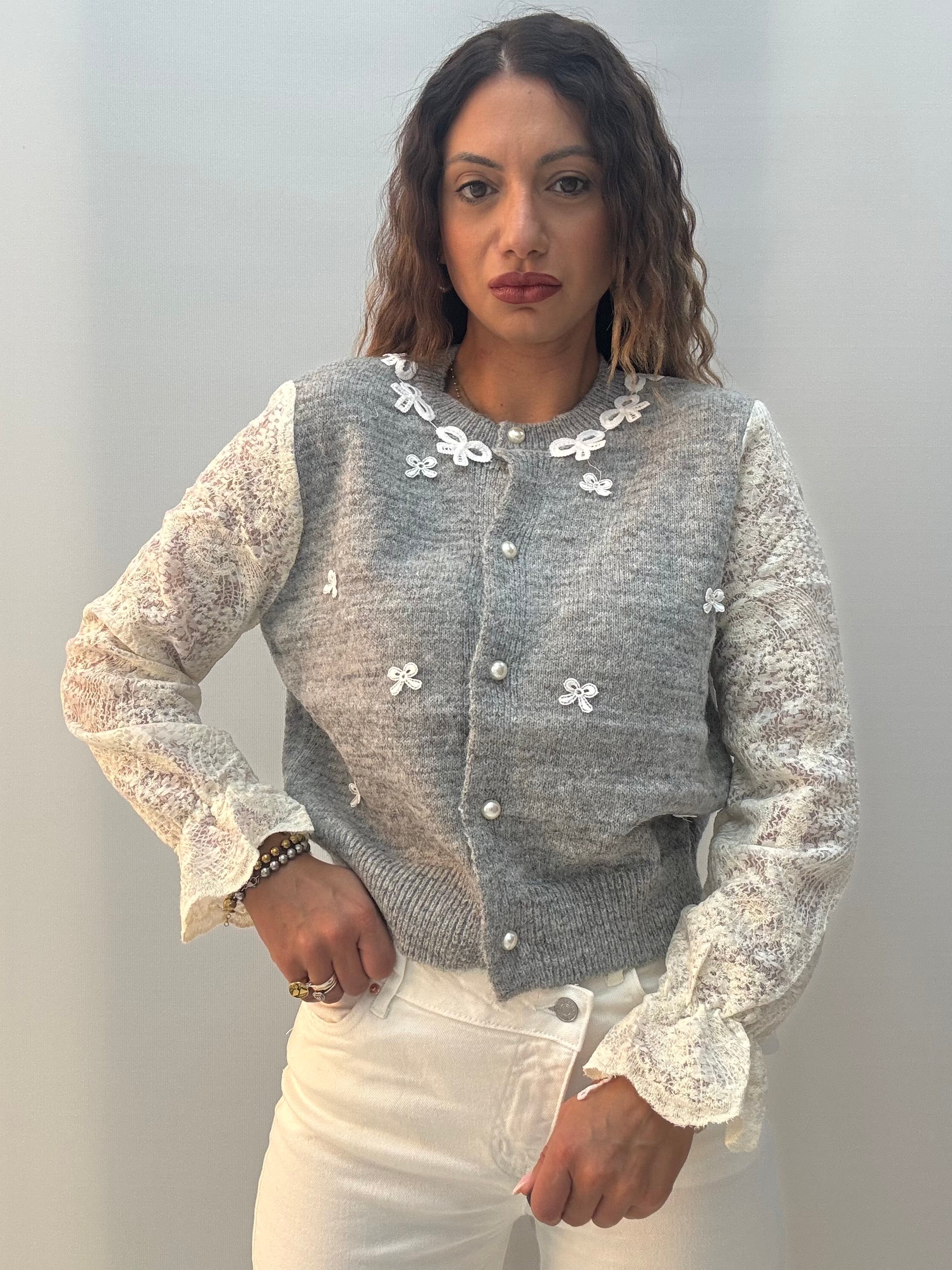 Cardigan Fiocco Grigio